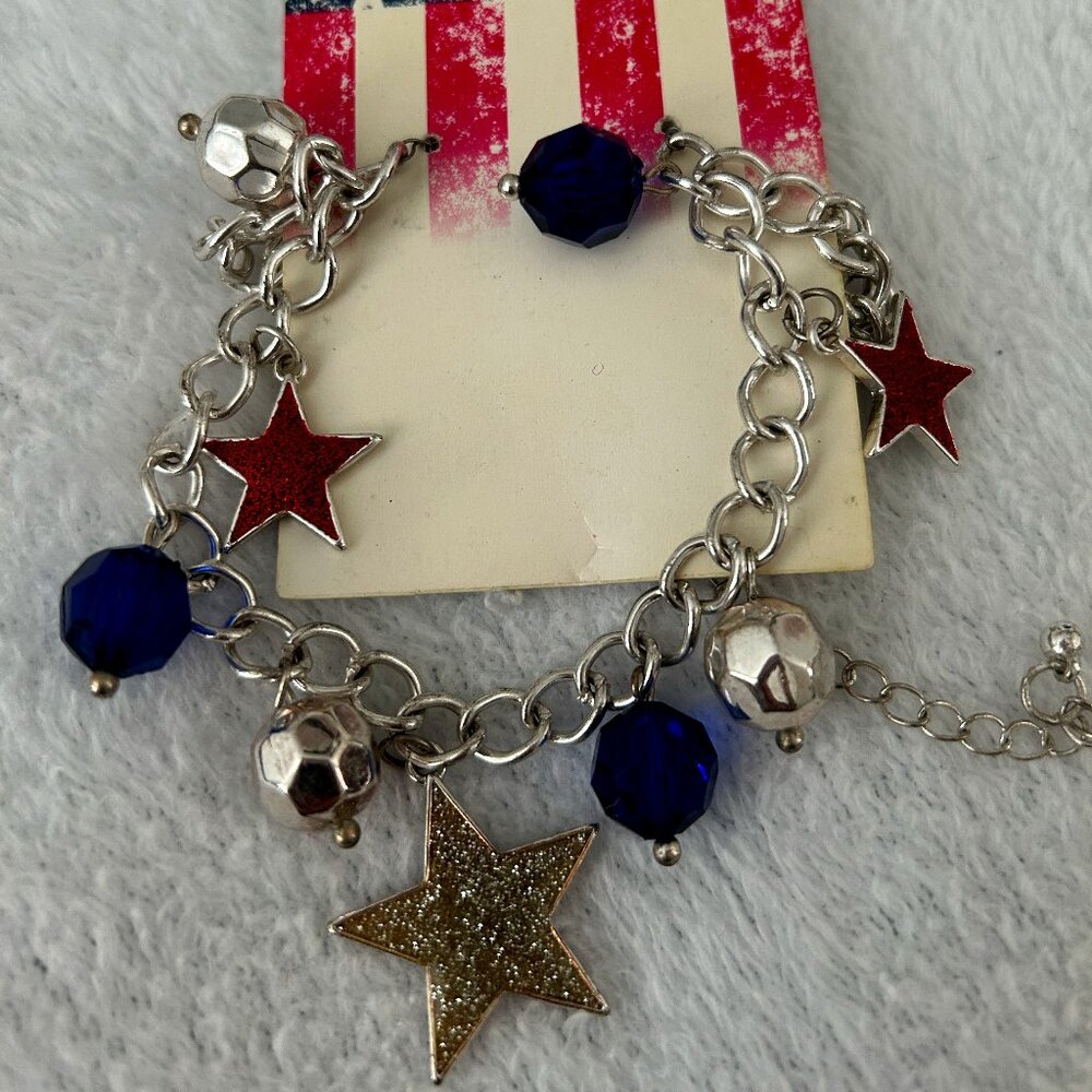 Americana Patriotic Acrylic Bead Charm Bracelet
